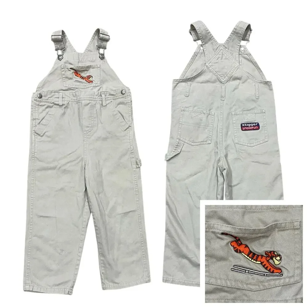 2001 Vintage Winnie the Pooh Tigger Disney Store Khaki Overalls Size 3T Y2K 90s